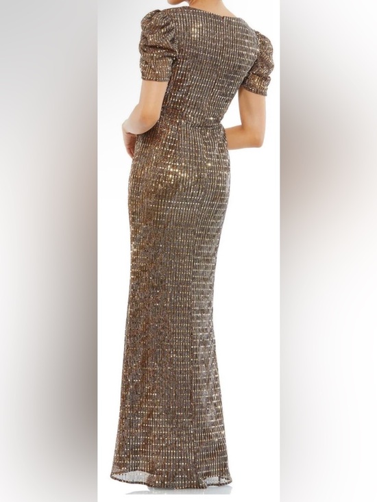 Mac Duggal Gold Sequin Ribbed Maxi Dress - Picture 2 of 2